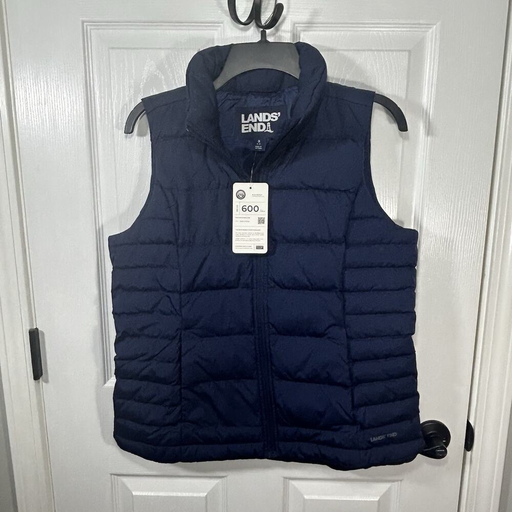 Lands End 600 Down Vest Women's Small Navy Blue Outdoor Hiking Puffer